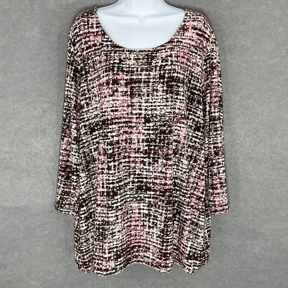 Croft & Barrow Tunic Top‎ Pink Brown Plaid Long Sleeve Knit Sz 2X Career Office - Picture 1 of 14